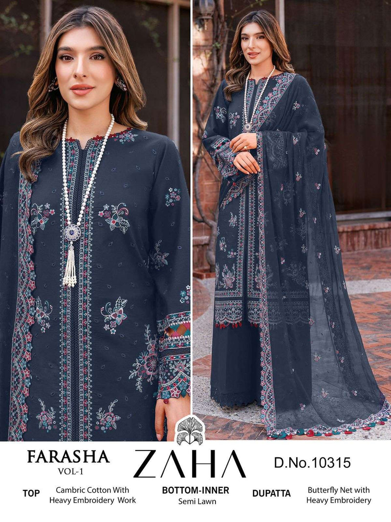 Zaha Farasha Vol 1 Cotton With Heavy Embroidery Party Wear Salwar Kameez