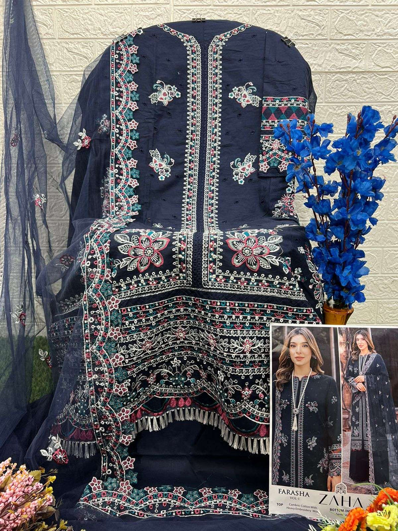 Zaha Farasha Vol 1 Cotton With Heavy Embroidery Party Wear Salwar Kameez