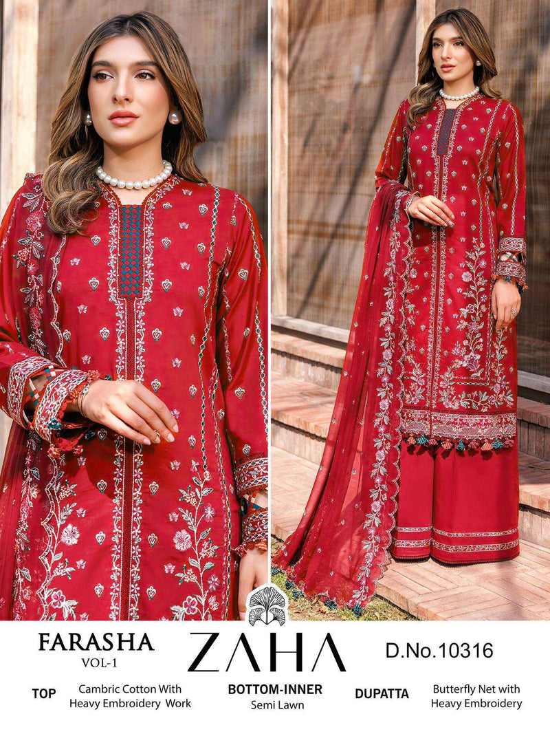 Zaha Farasha Vol 1 Cotton With Heavy Embroidery Party Wear Salwar Kameez