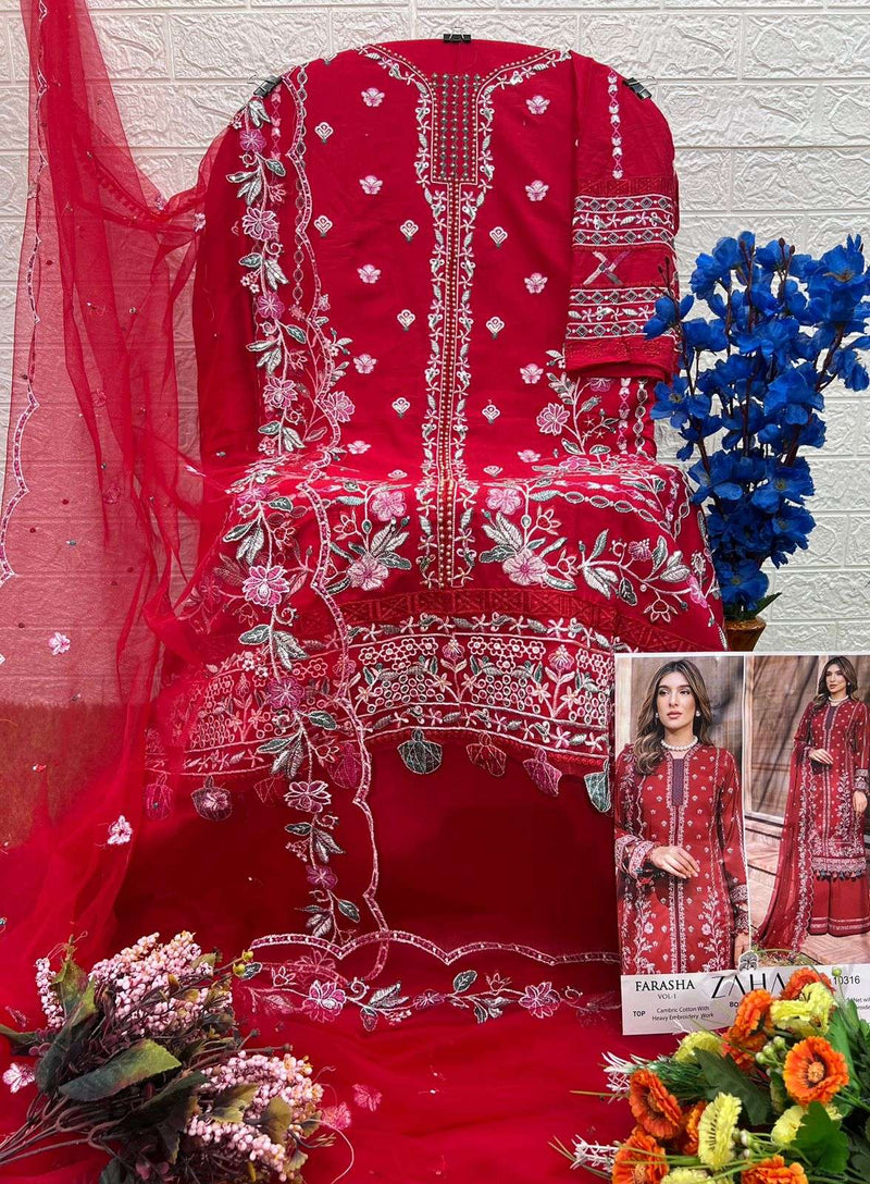Zaha Farasha Vol 1 Cotton With Heavy Embroidery Party Wear Salwar Kameez