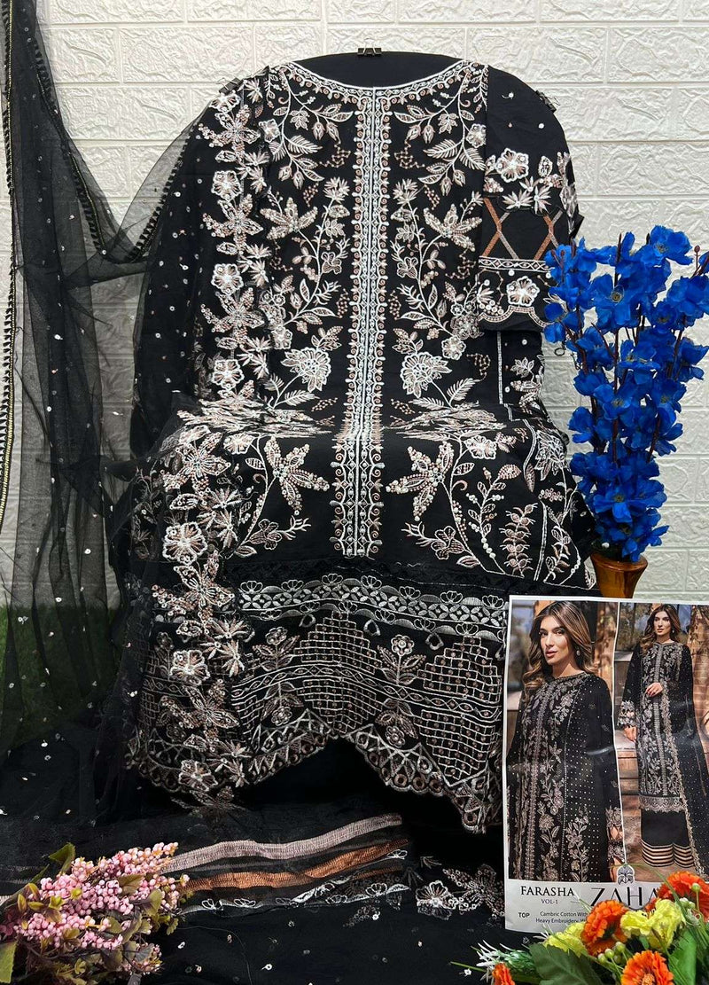 Zaha Farasha Vol 1 Cotton With Heavy Embroidery Party Wear Salwar Kameez