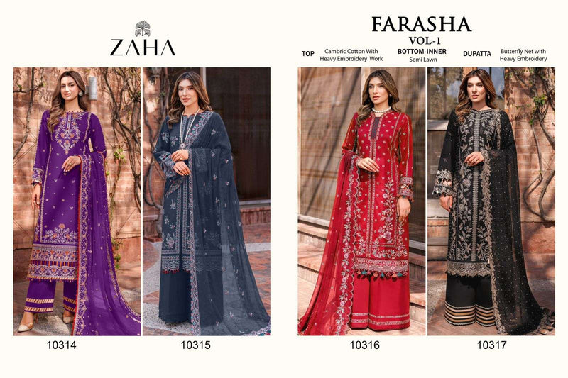 Zaha Farasha Vol 1 Cotton With Heavy Embroidery Party Wear Salwar Kameez