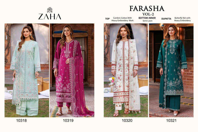 Zaha Farasha Vol 2 Cotton With Heavy Embroidery Digital Work Of Pakistani Salwar Kameez