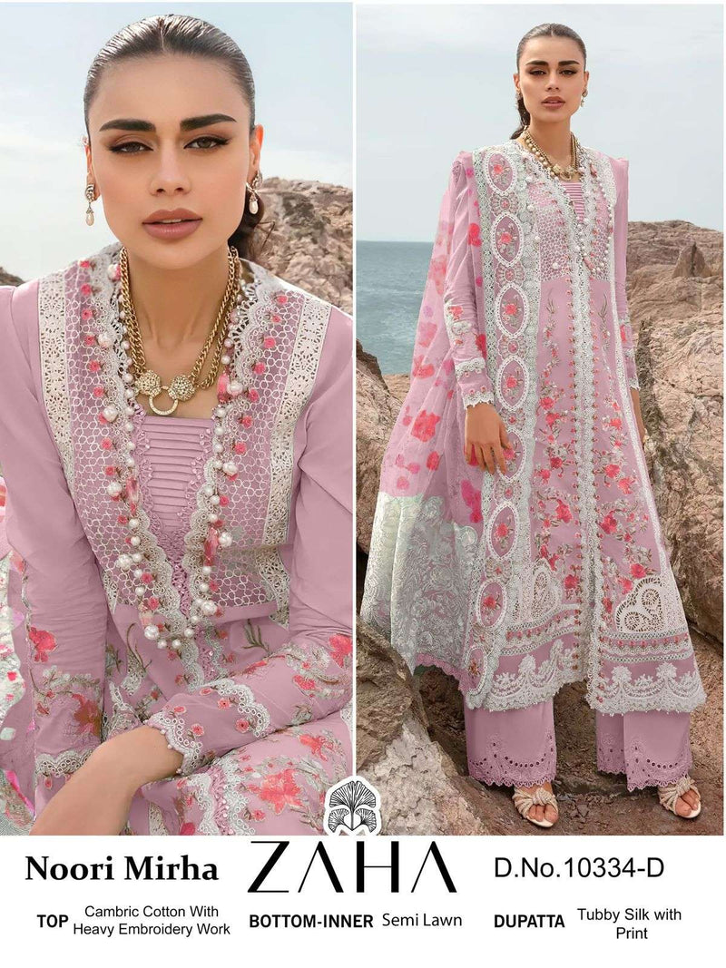 Zaha Noori Mirha Cambric Cotton With Heavy Embroidery Designer Pakistani Salwar Kameez
