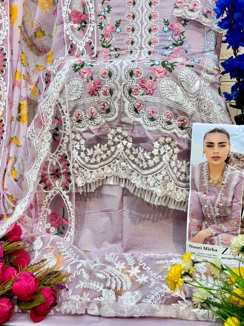 Zaha Noori Mirha Cambric Cotton With Heavy Embroidery Designer Pakistani Salwar Kameez