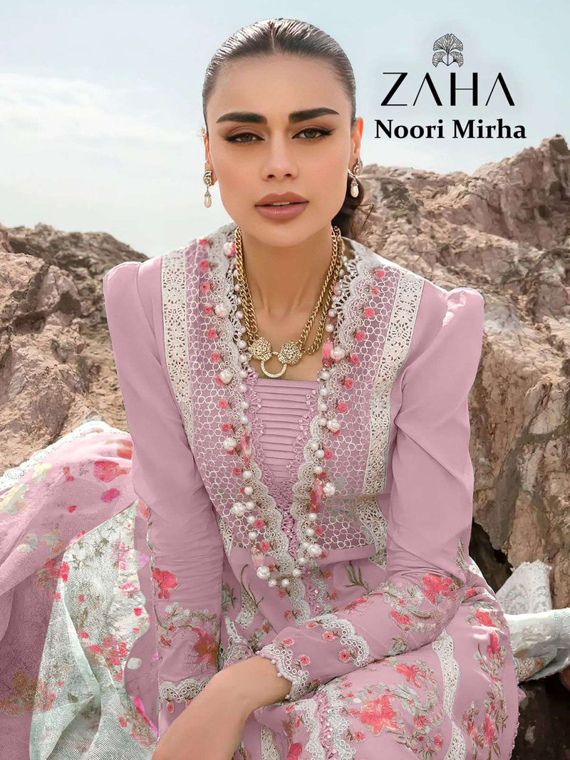 Zaha Noori Mirha Cambric Cotton With Heavy Embroidery Designer Pakistani Salwar Kameez