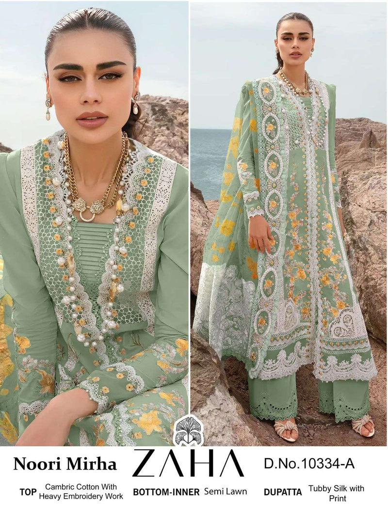 Zaha Noori Mirha Cambric Cotton With Heavy Embroidery Designer Pakistani Salwar Kameez