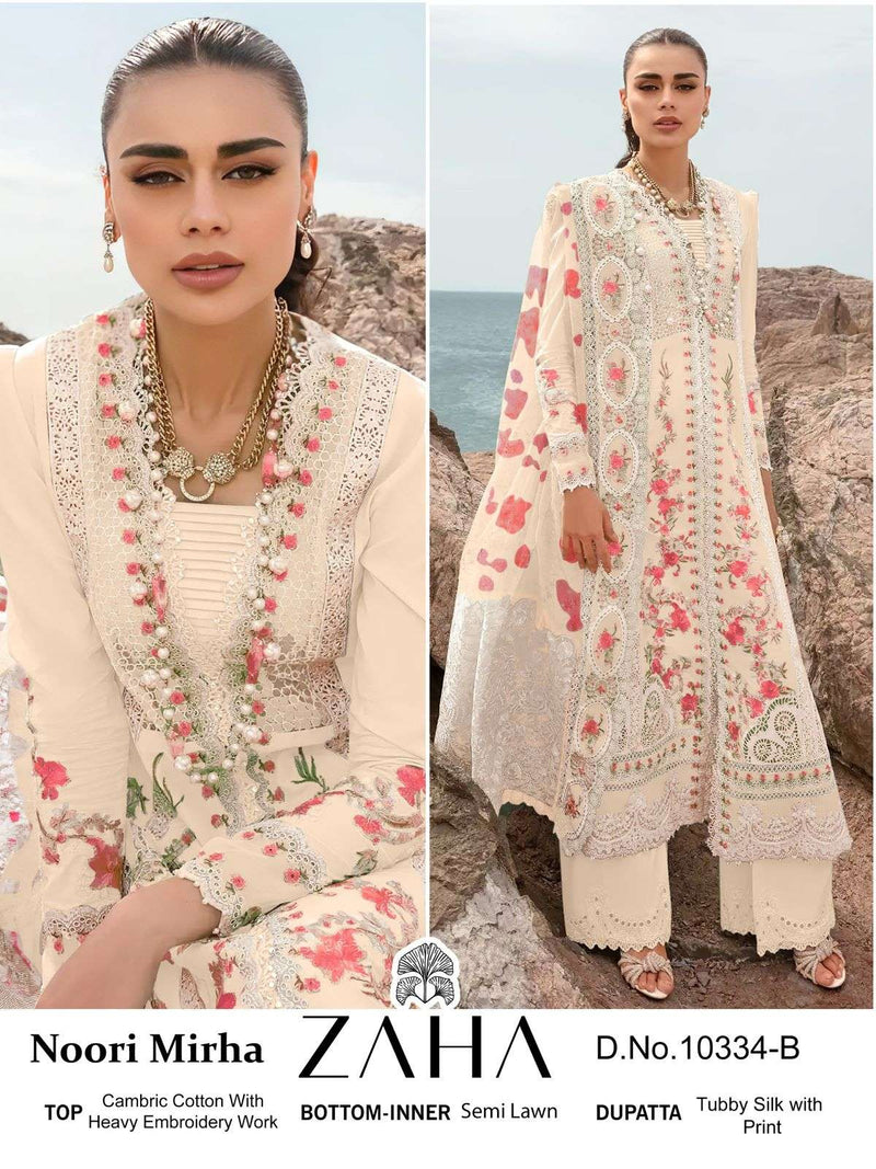 Zaha Noori Mirha Cambric Cotton With Heavy Embroidery Designer Pakistani Salwar Kameez