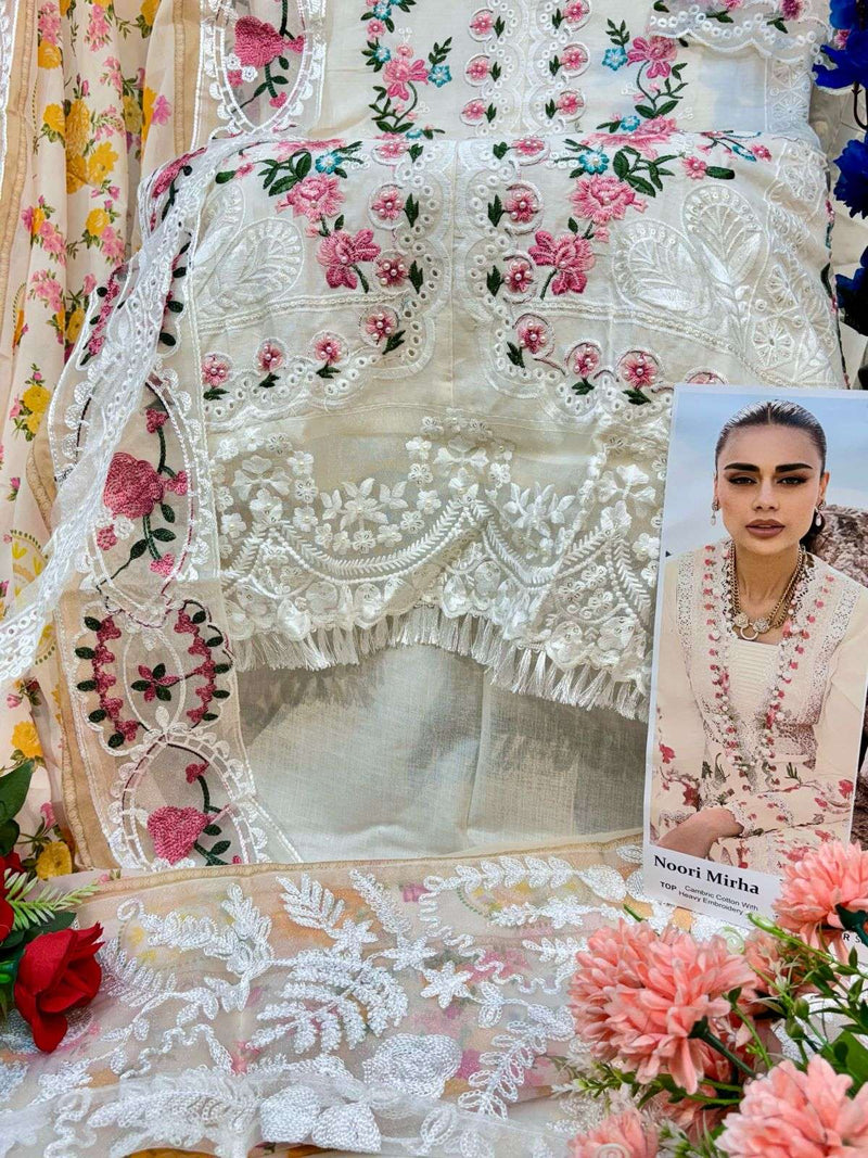 Zaha Noori Mirha Cambric Cotton With Heavy Embroidery Designer Pakistani Salwar Kameez