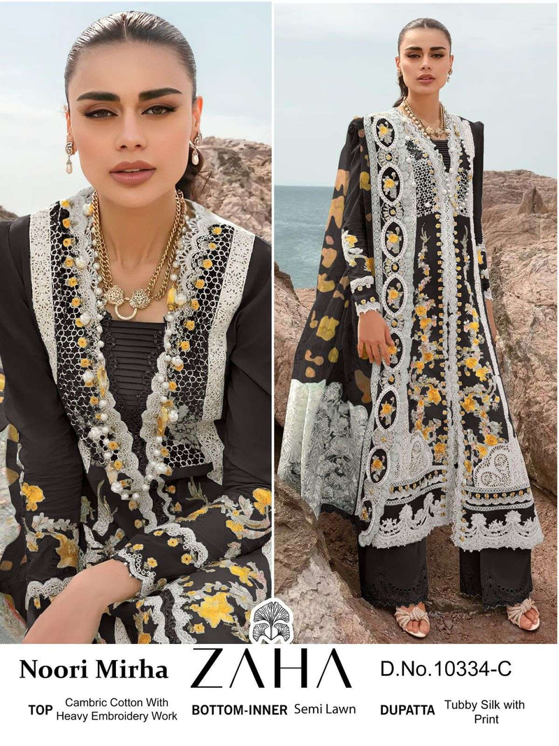 Zaha Noori Mirha Cambric Cotton With Heavy Embroidery Designer Pakistani Salwar Kameez