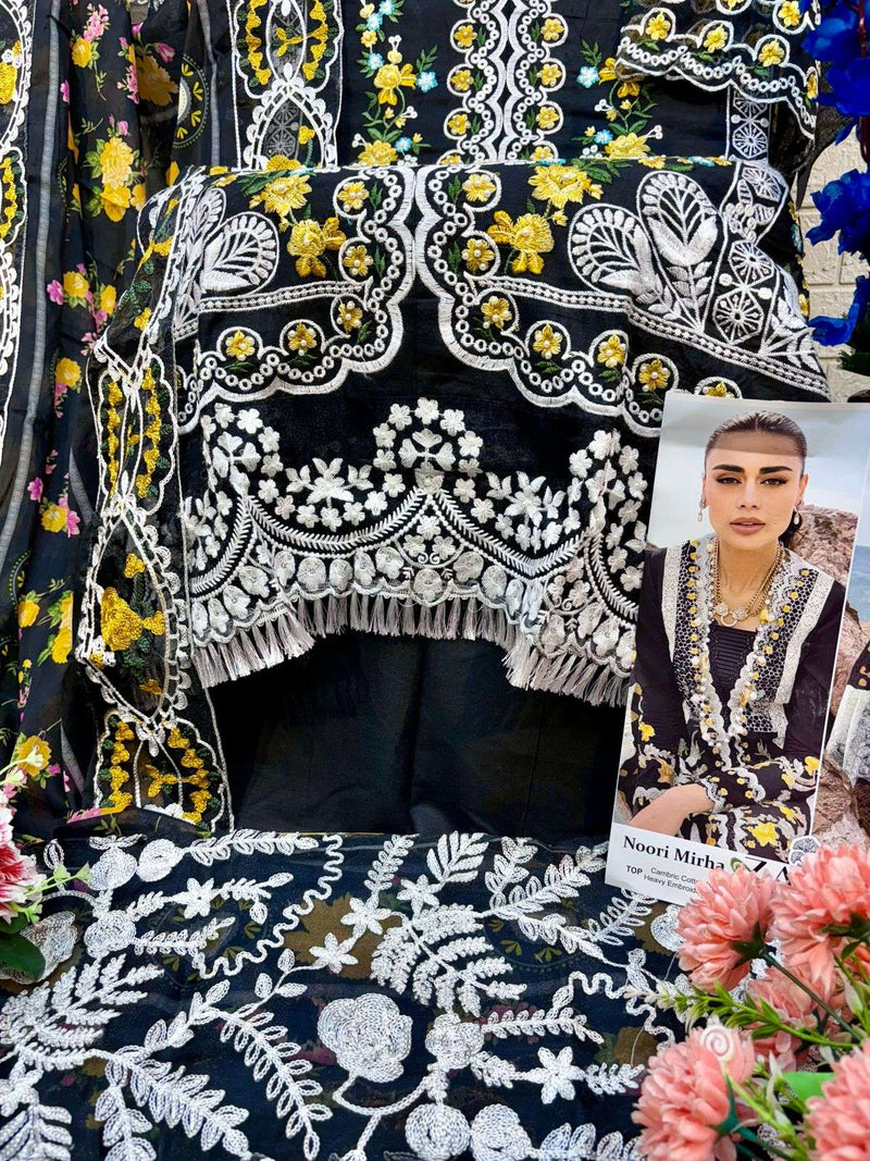 Zaha Noori Mirha Cambric Cotton With Heavy Embroidery Designer Pakistani Salwar Kameez