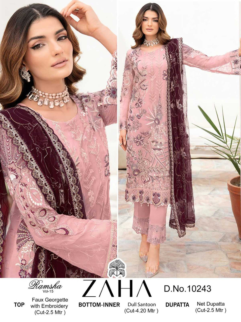 Zaha Ramsha Vol 15 Georgette Heavy Embroidered Work Pakistani Suit