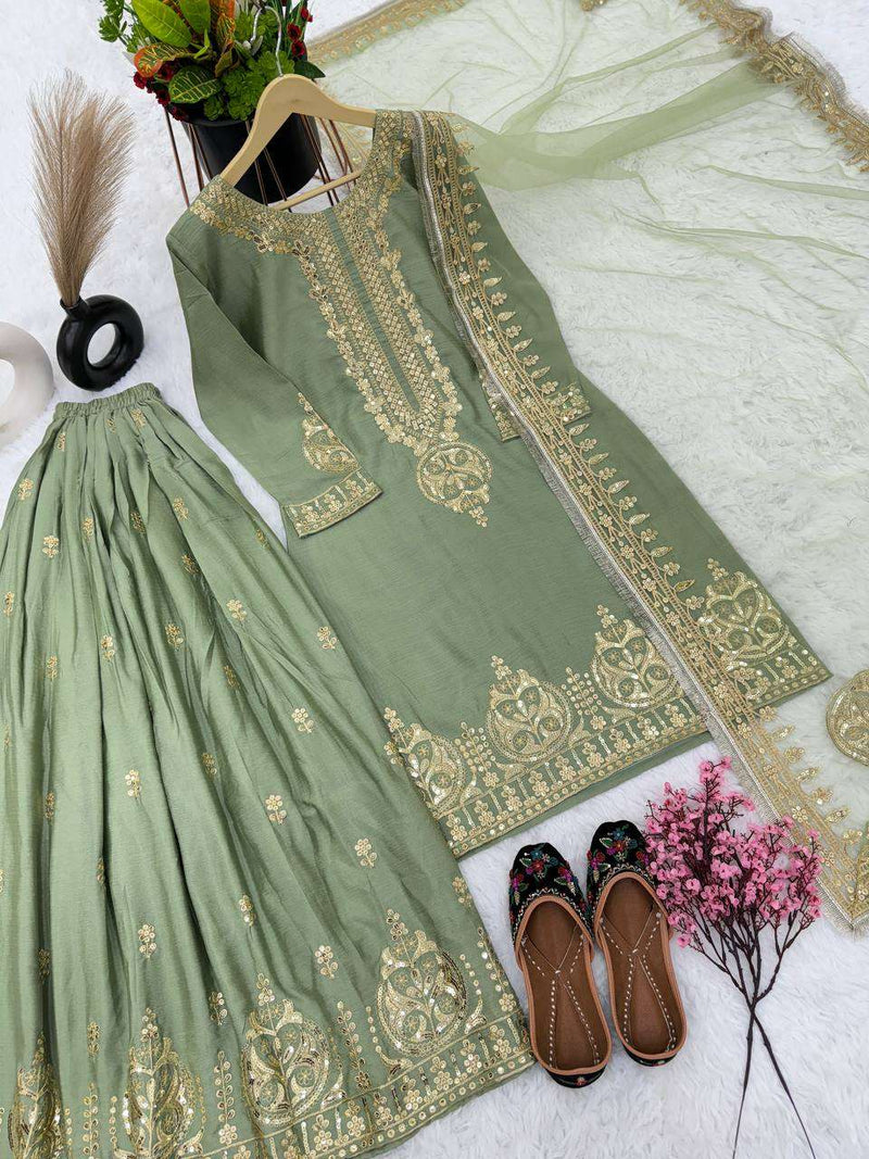 Zf 375 Chinon Silk Heavy Embroidery Sequence Work With Diamond Hand Work Salwar Kameez