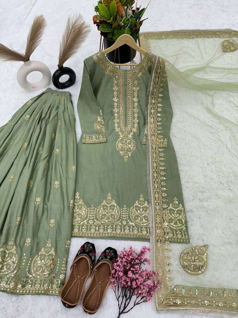 Zf 375 Chinon Silk Heavy Embroidery Sequence Work With Diamond Hand Work Salwar Kameez