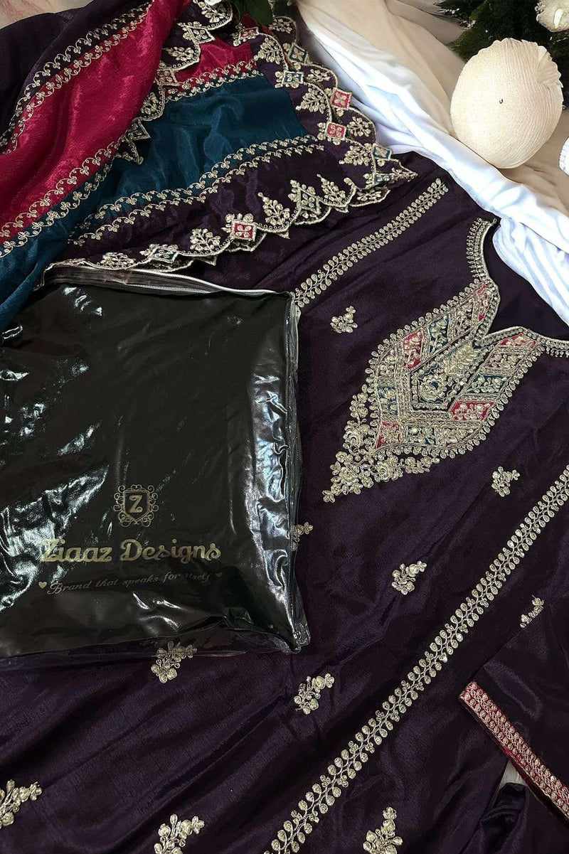Ziaaz Designs 458 Chinon Embroidered Partywear Salwar Suit