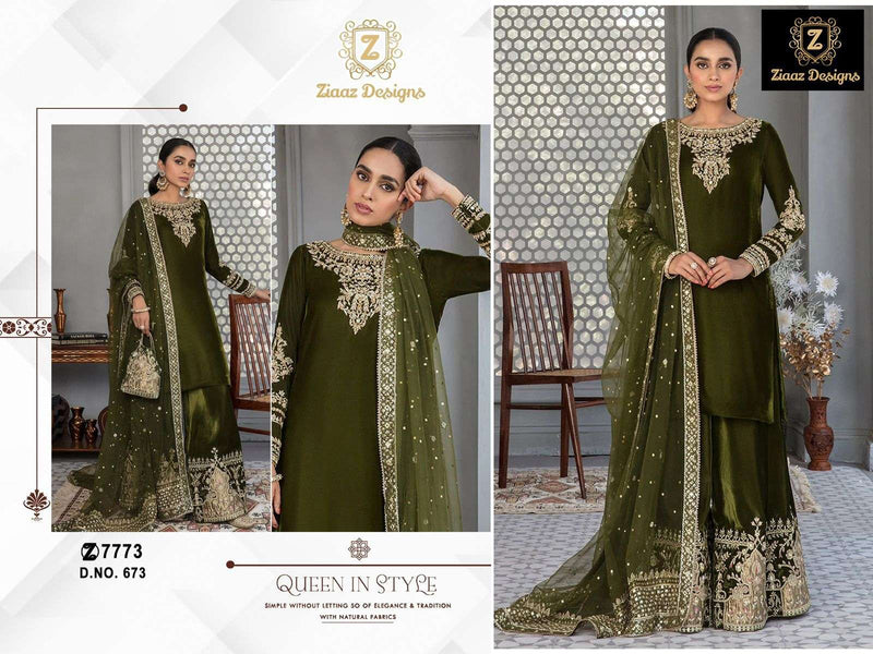 Ziaaz Designs 673 Pure Velvet Embroidery Partywear Salwar Suit