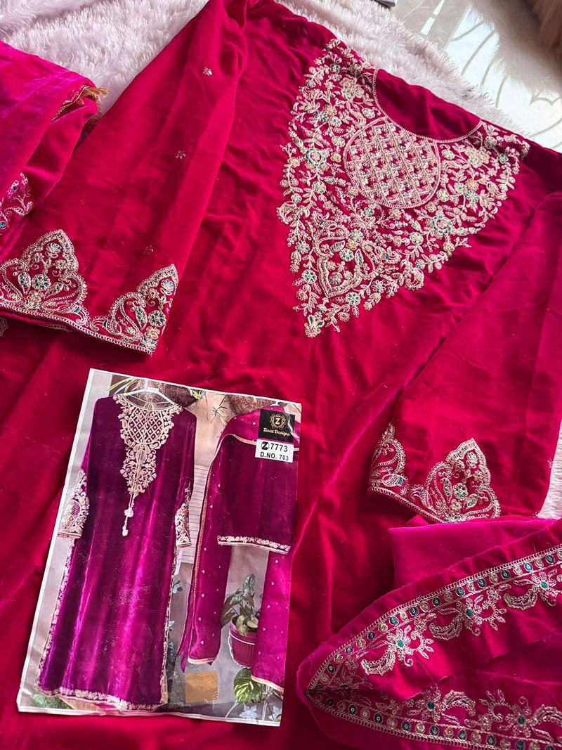 Ziaaz Designs 703 Velvet Embroidered Beautiful Pakistani Suit