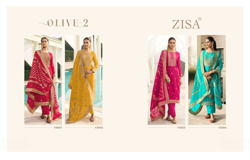 Zisa Fashion Olive Vol 2 Pure Taby Silk Weaving Jacquard Work Salwar Suit