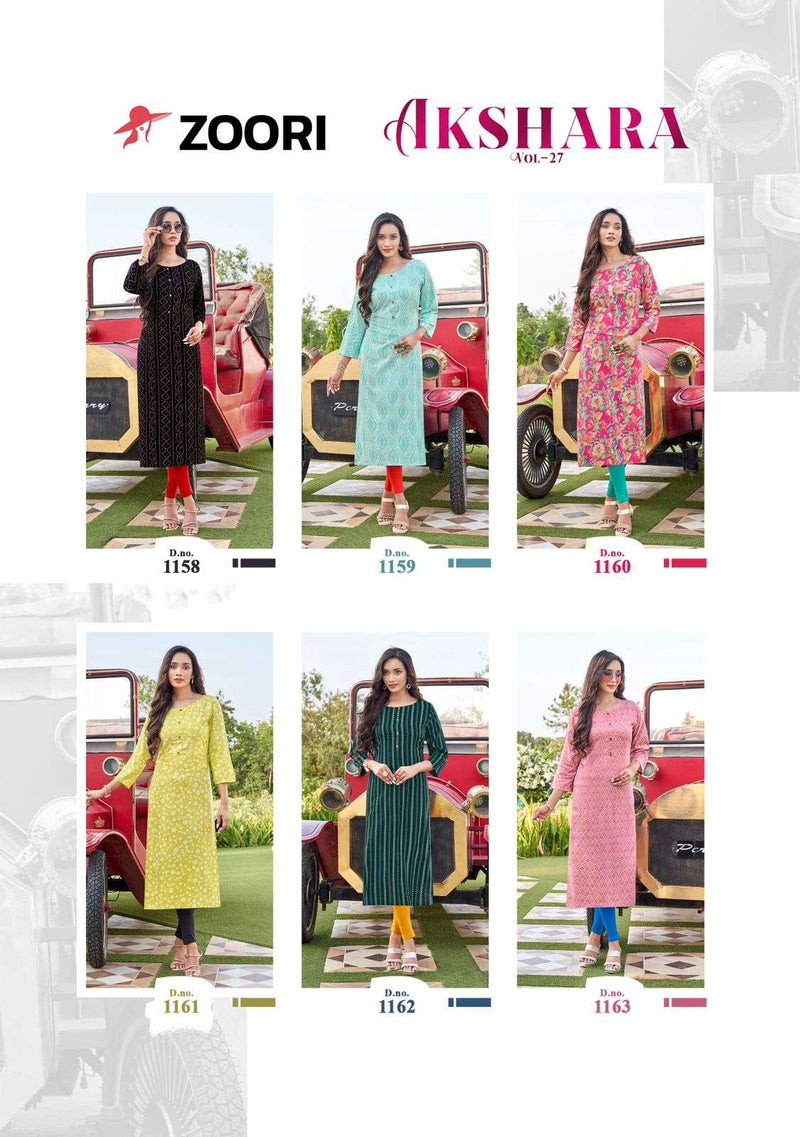 Zoori Akshara Vol 27 Rayon Printed Fancy Designer Straight Cut Combo Set Of Kurti