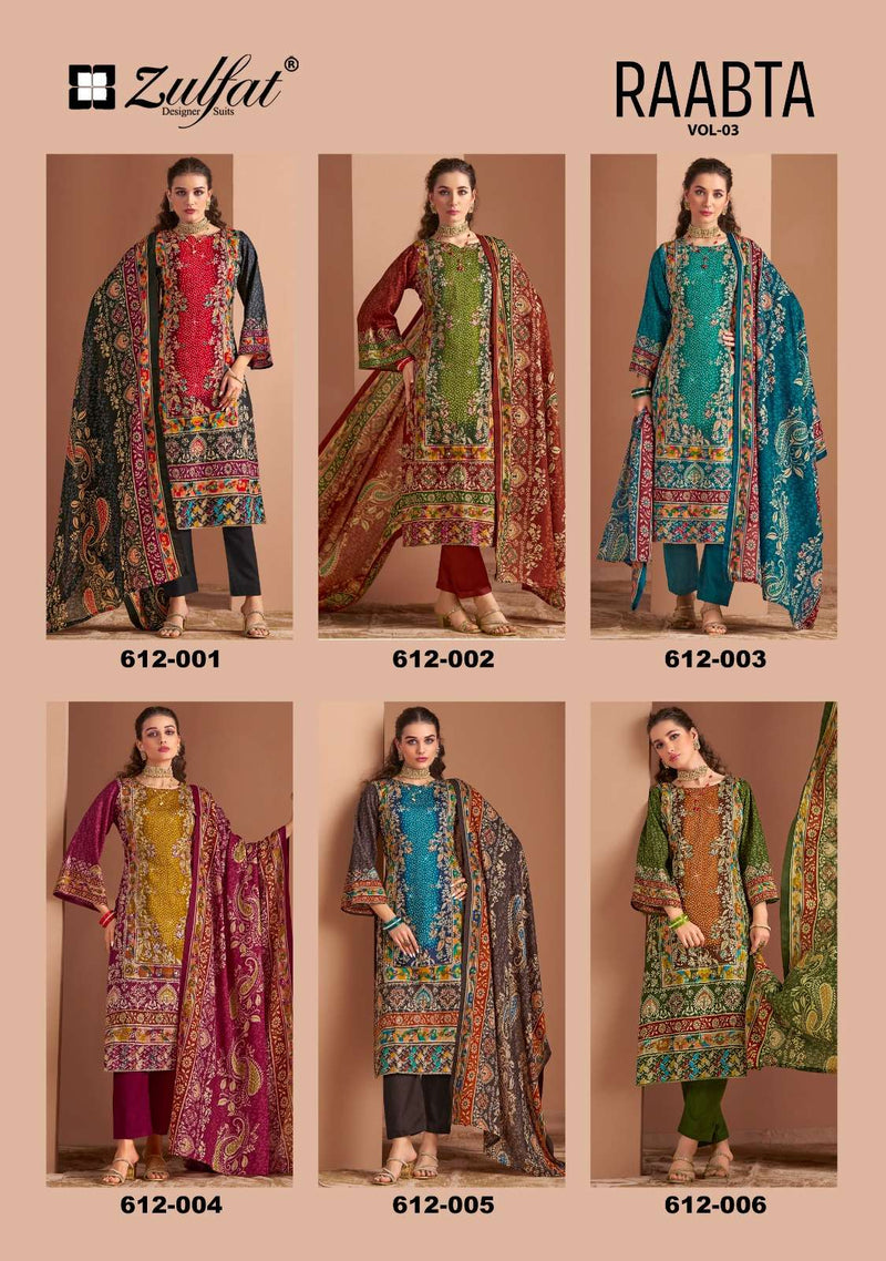 Zulfat Designer Suits Raabta Vol 3 Pure Jam Cotton Aari Handwork Salwar Suit