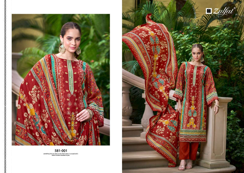 Zulfat Designer Suits Sanjeeda Pure Jam Cotton Mirror Aari Work Salwar Suit