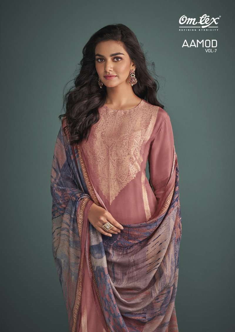 Aamod Vol 7 By Omtex Muslin Jacquard Salwar Kameez Materials