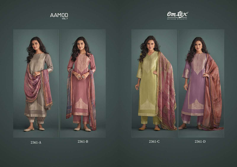 Aamod Vol 7 By Omtex Muslin Jacquard Salwar Kameez Materials