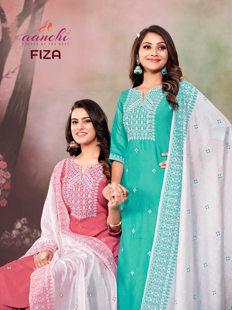 Aanchi Fiza Casual Wear Roman Silk Top Bottom And Printed Dupatta Kurti Set