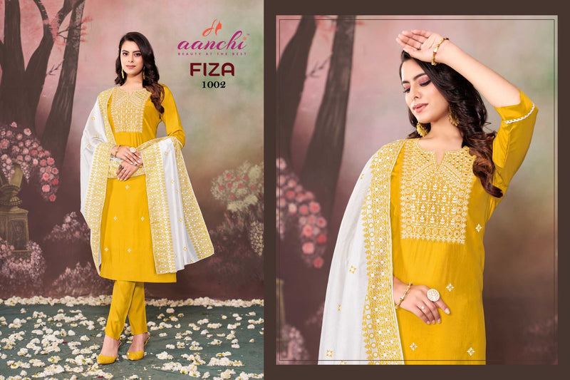 Aanchi Fiza Casual Wear Roman Silk Top Bottom And Printed Dupatta Kurti Set