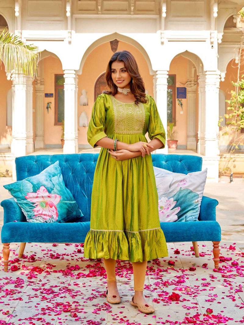 Aanchi Zeenat Vichitra Flair Fancy Embroidery Work Frill Fancy Kurti