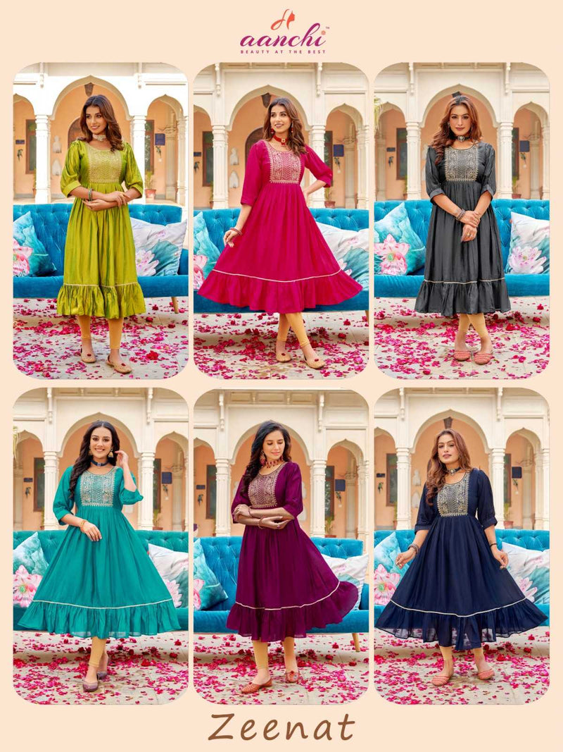 Aanchi Zeenat Vichitra Flair Fancy Embroidery Work Frill Fancy Kurti