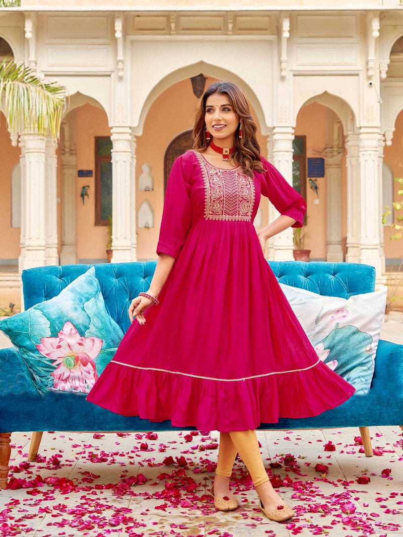Aanchi Zeenat Vichitra Flair Fancy Embroidery Work Frill Fancy Kurti