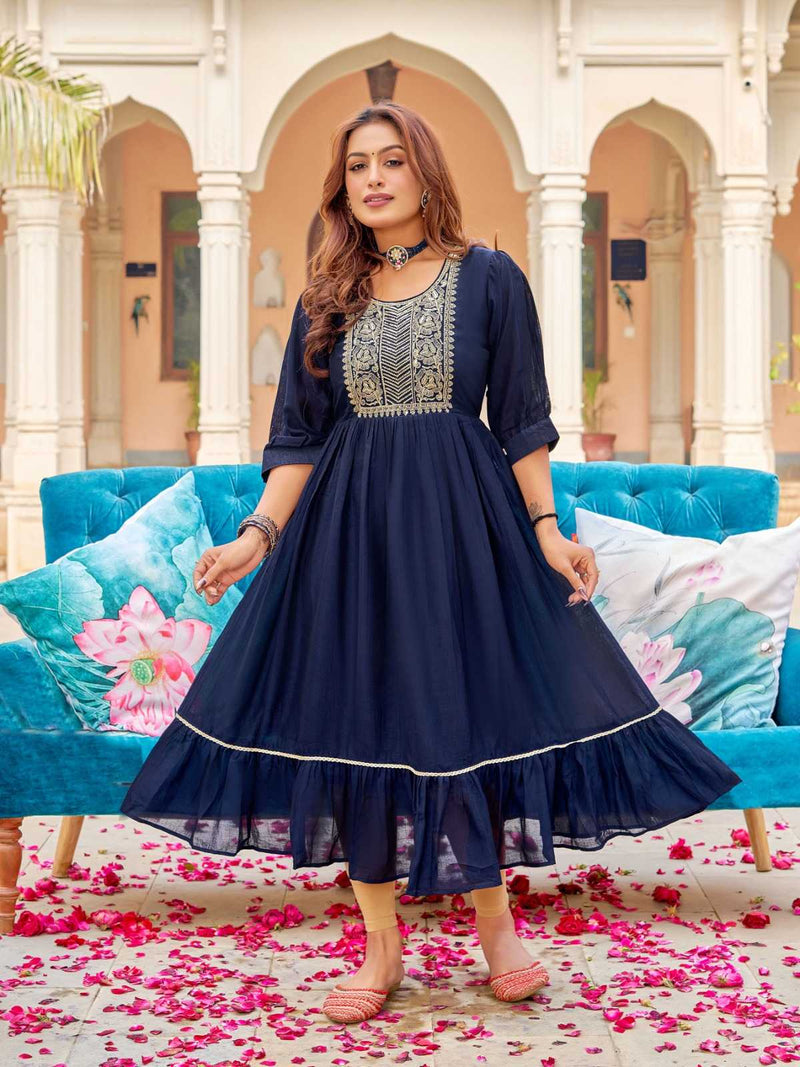 Aanchi Zeenat Vichitra Flair Fancy Embroidery Work Frill Fancy Kurti
