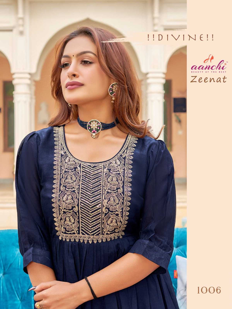 Aanchi Zeenat Vichitra Flair Fancy Embroidery Work Frill Fancy Kurti