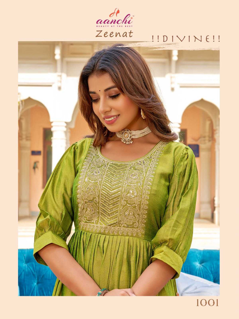 Aanchi Zeenat Vichitra Flair Fancy Embroidery Work Frill Fancy Kurti