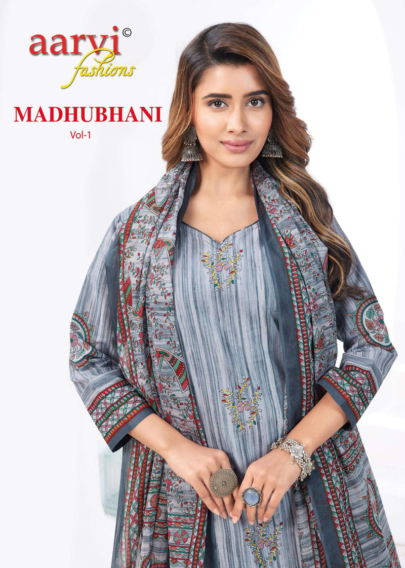 Aarvi Fashion Madhubani Vol 1 Cotton Print With Katha Hand Work & Mirror Work Kurti Set