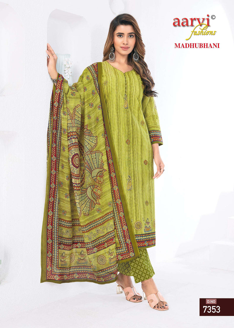 Aarvi Fashion Madhubani Vol 1 Cotton Print With Katha Hand Work & Mirror Work Kurti Set