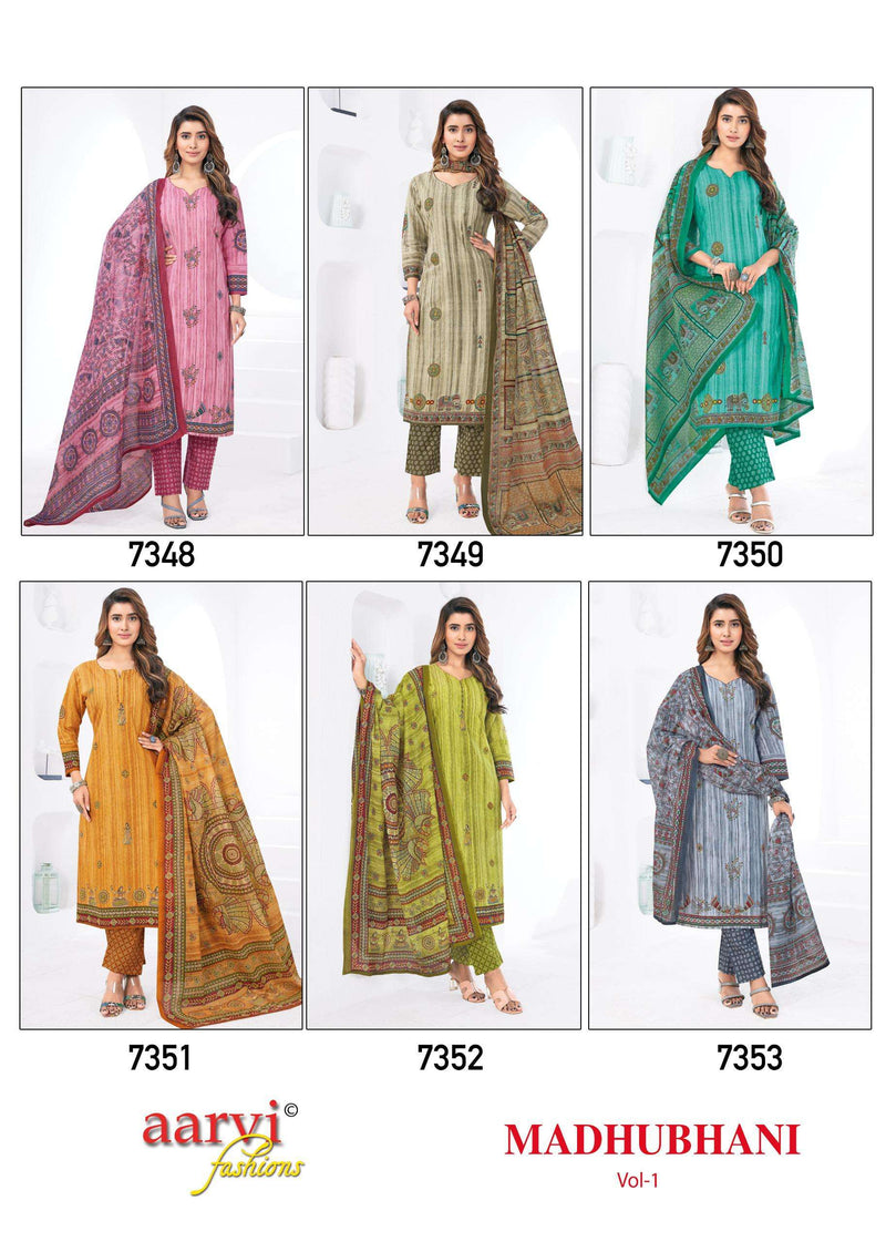 Aarvi Fashion Madhubani Vol 1 Cotton Print With Katha Hand Work & Mirror Work Kurti Set