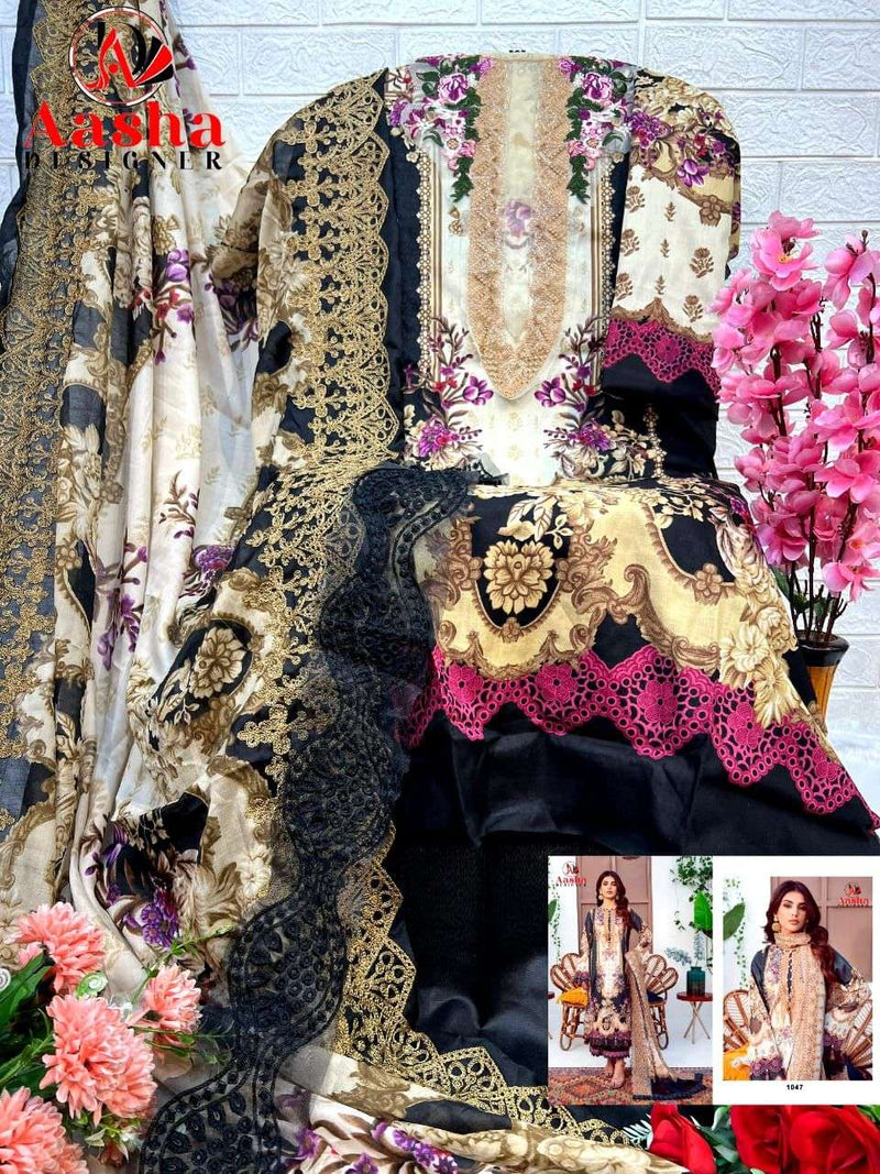 Aasha Designer D No 1047 Cotton Print Patch Heavy Embroidery Fancy Suit