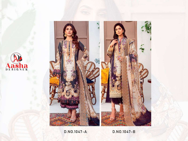 Aasha Designer D No 1047 Cotton Print Patch Heavy Embroidery Fancy Suit