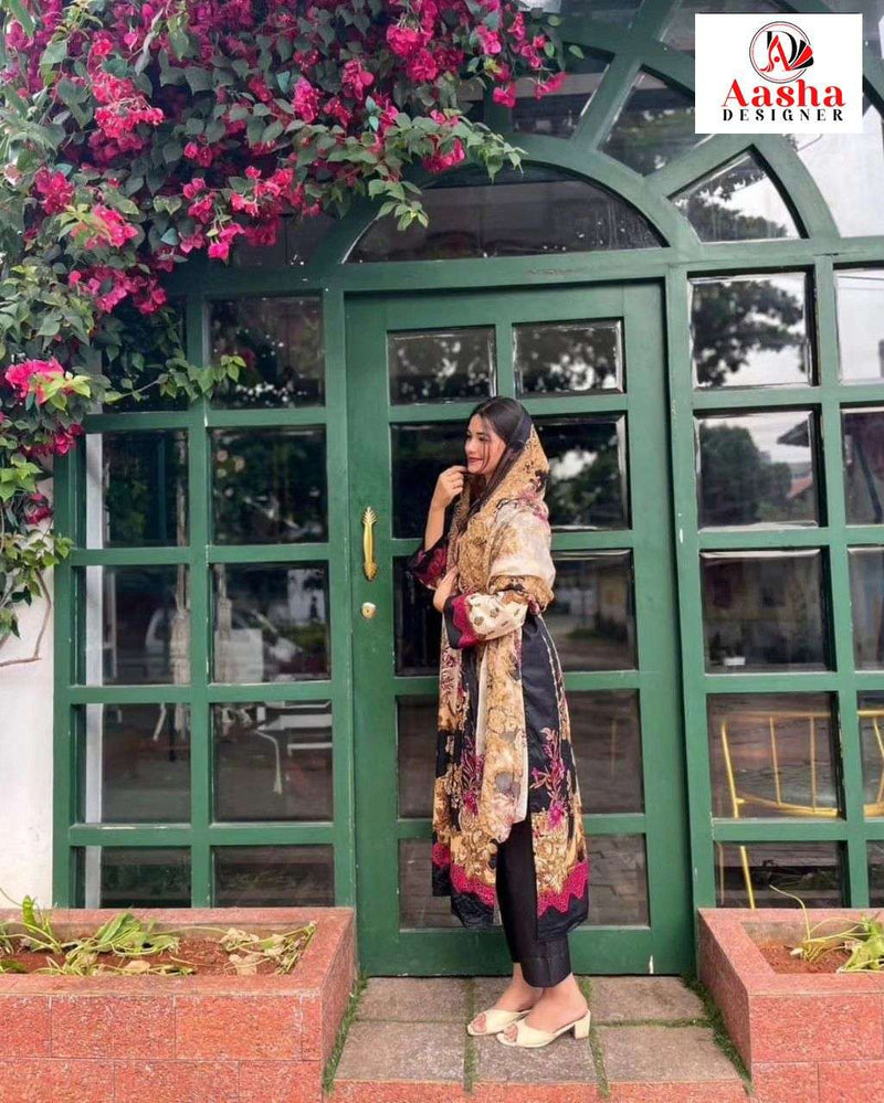 Aasha Designer D No 1047 Cotton Print Patch Heavy Embroidery Fancy Suit