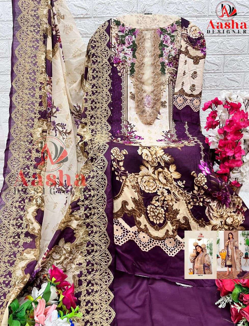 Aasha Designer D No 1047 Cotton Print Patch Heavy Embroidery Fancy Suit