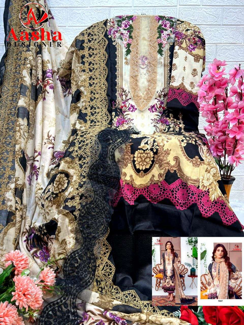 Aasha Designer D No 1047 Cotton Print Patch Heavy Embroidery Fancy Suit