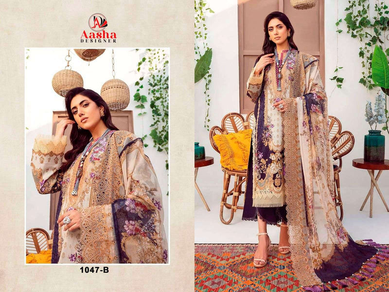 Aasha Designer D No 1047 Cotton Print Patch Heavy Embroidery Fancy Suit