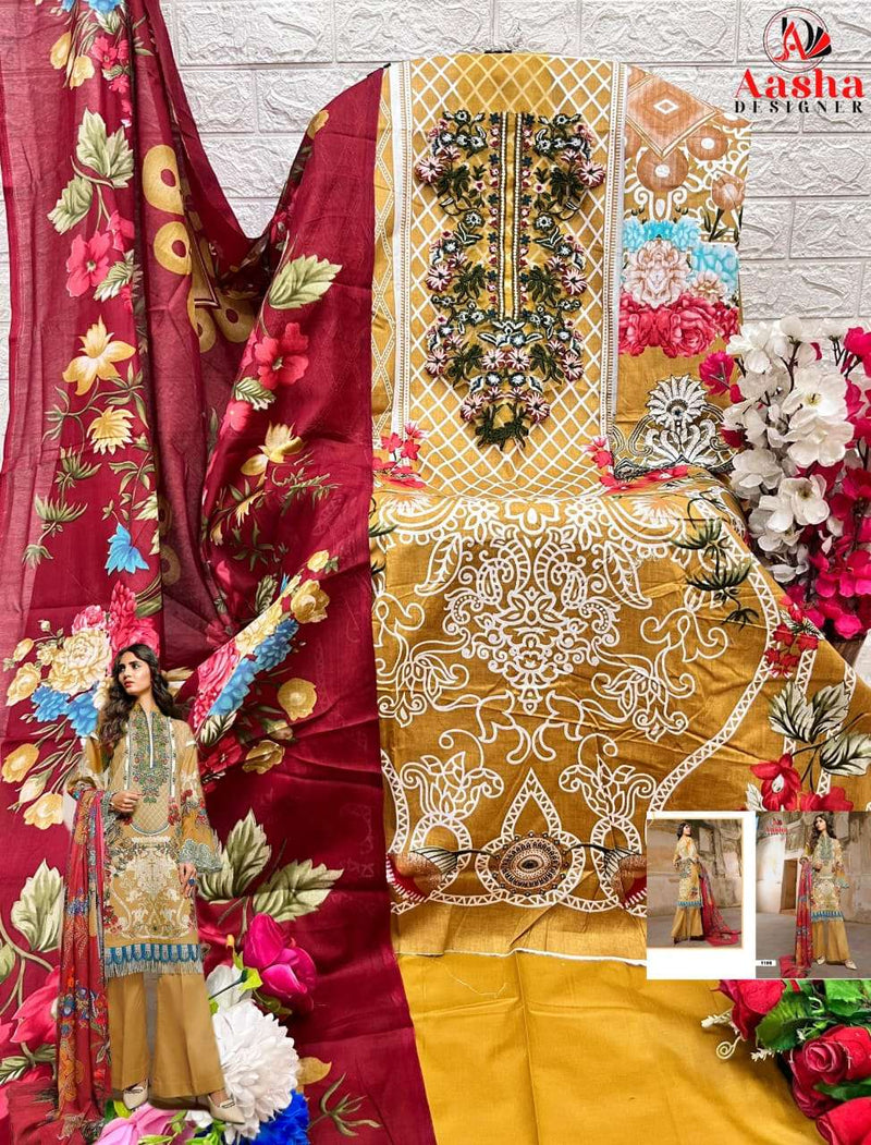 Aasha Designer D No 1108 Cotton Print Patch Embroidery Fancy Salwar Suit