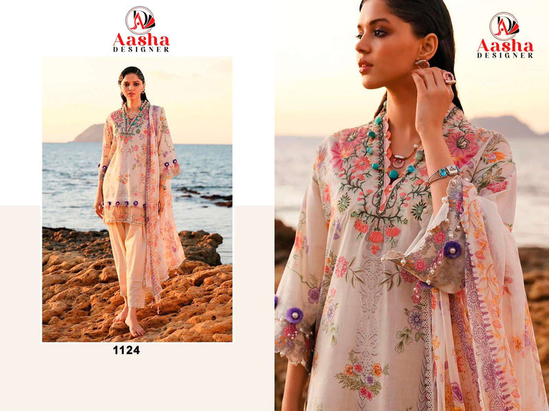 Aasha Designer D No 1124 Cotton Print Patch Embroidery Salwar Suit