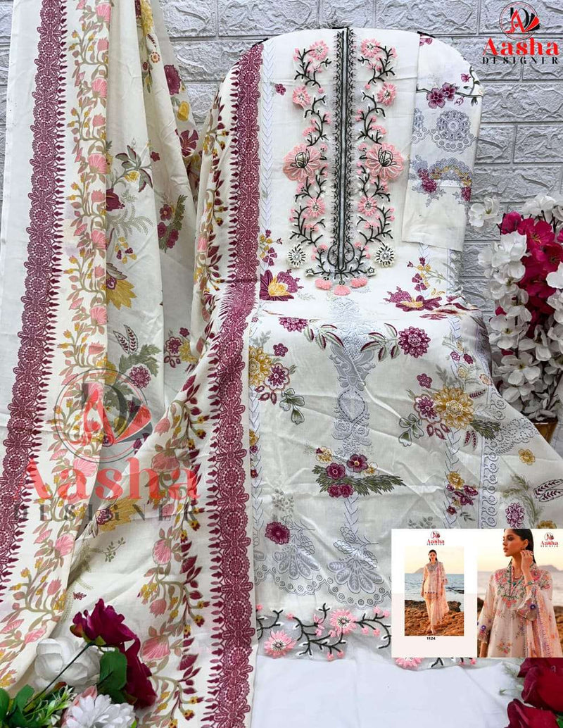 Aasha Designer D No 1124 Cotton Print Patch Embroidery Salwar Suit