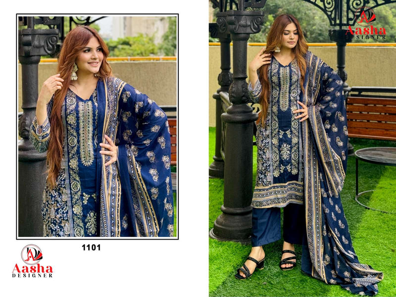 Aasha Designer Riwayat Premium Collection Cotton Print Self Embroidery Stylish Salwar Suit