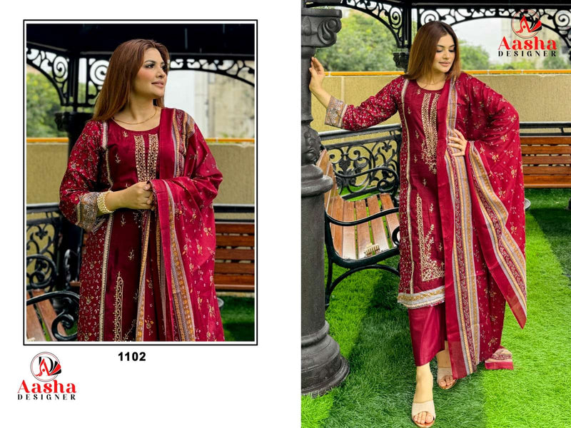 Aasha Designer Riwayat Premium Collection Cotton Print Self Embroidery Stylish Salwar Suit