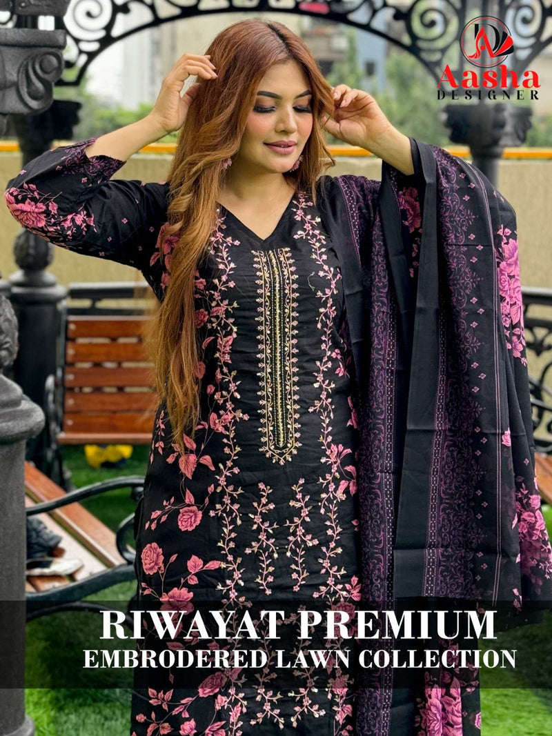 Aasha Designer Riwayat Premium Collection Cotton Print Self Embroidery Stylish Salwar Suit
